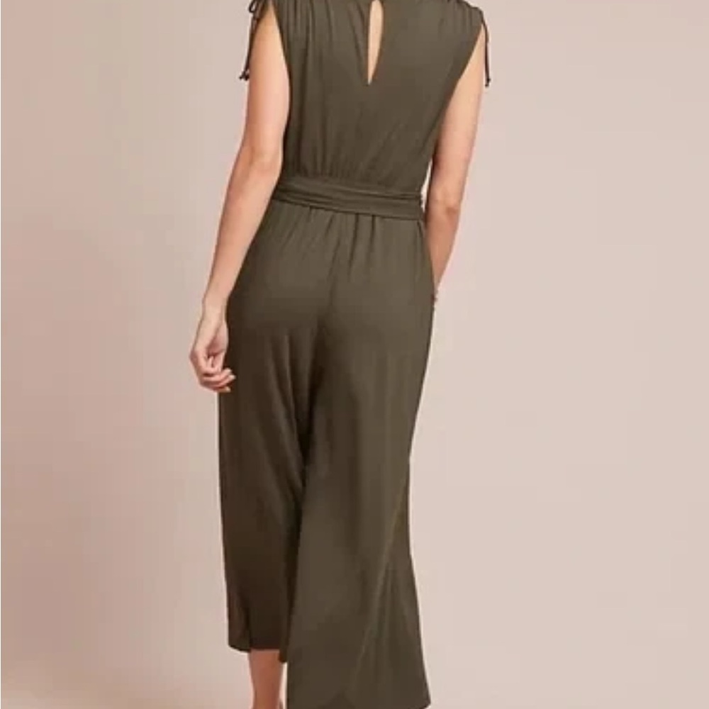 Anthropologie Deep Green Wrap Jumpsuit - Picture 2 of 9